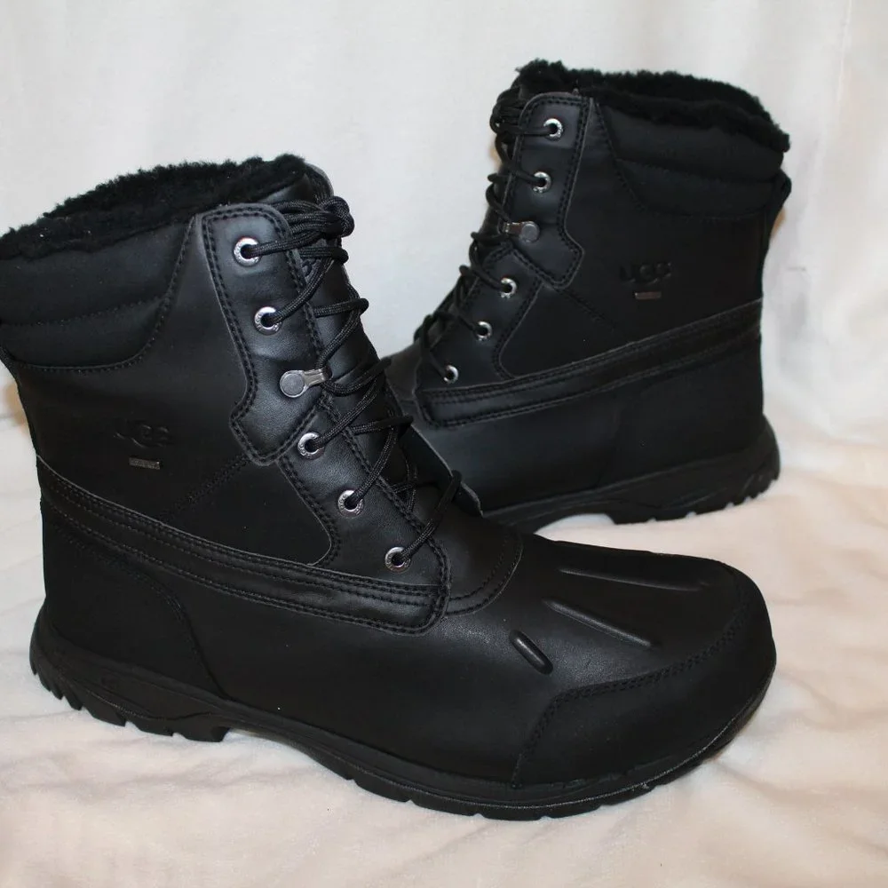 NIB UGG MEN'S FELTON WINTER LEATHER SHEARLING LINED BOOTS‎ BLACK